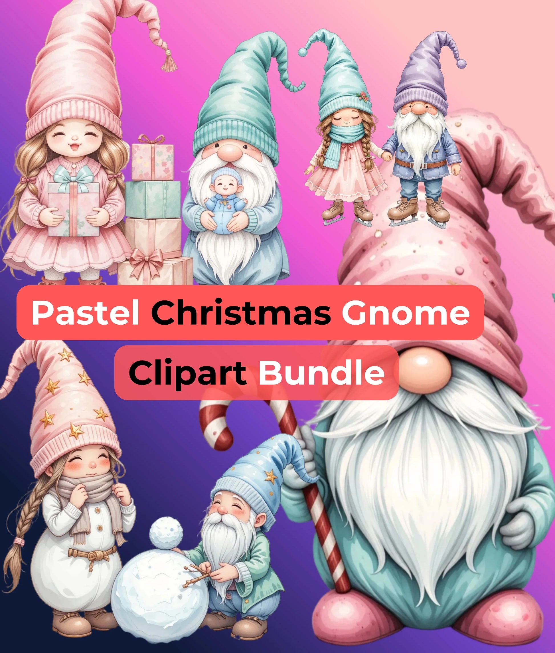 Pastel Christmas Gnomes Clipart Bundle - CraftNest - Digital Crafting and Art