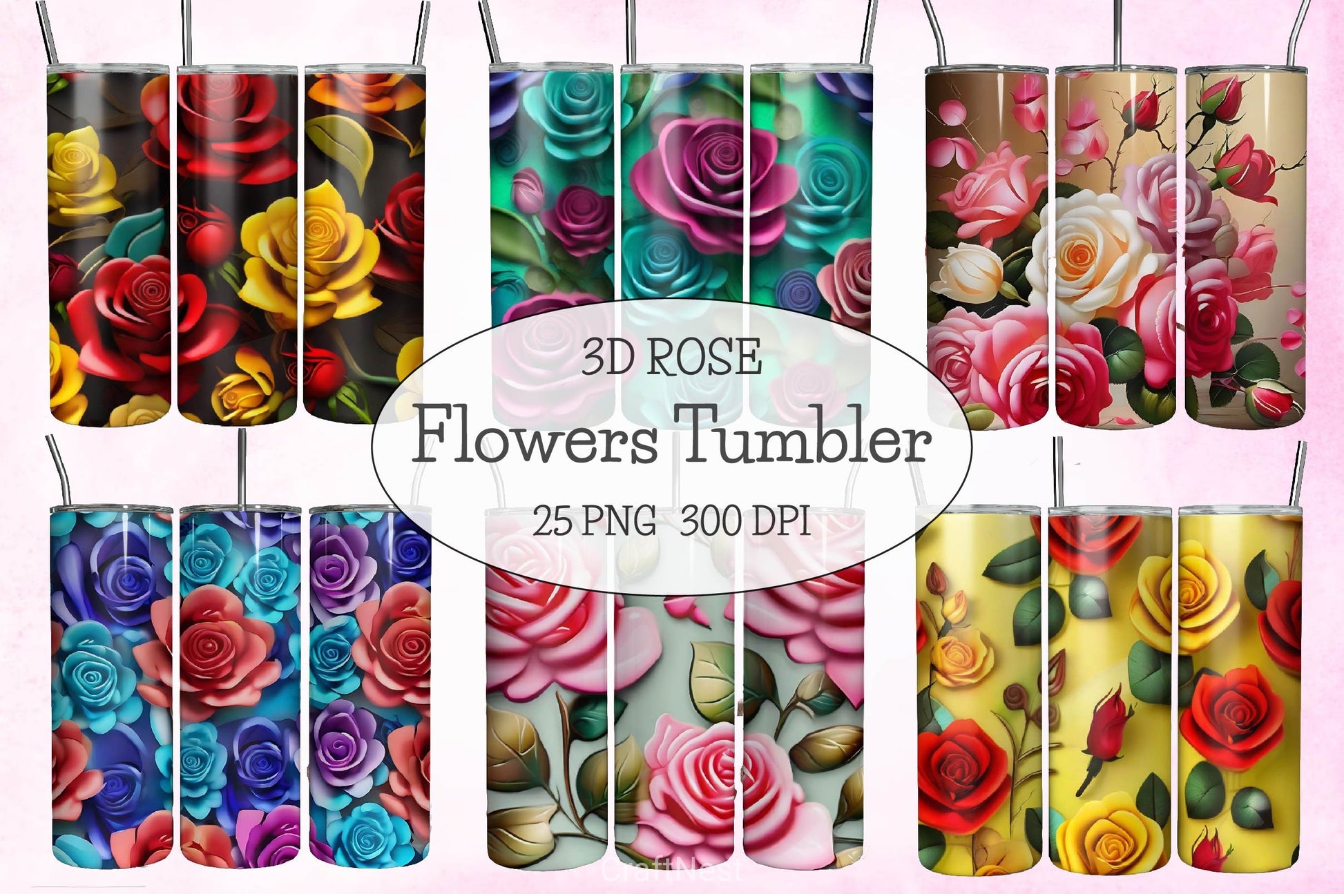 Flower Tumbler Wrap Bundle 15 - CraftNest - Digital Crafting and Art
