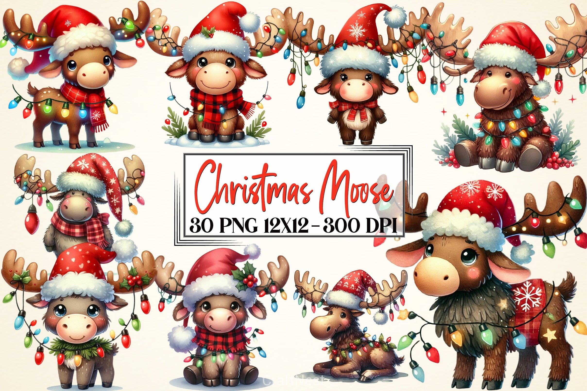 Christmas Moose Clipart Bundle - CraftNest - Digital Crafting and Art