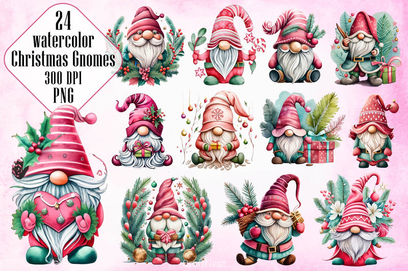 Pink Christmas Gnome Steal Clipart Bundle - CraftNest - Digital Crafting and Art