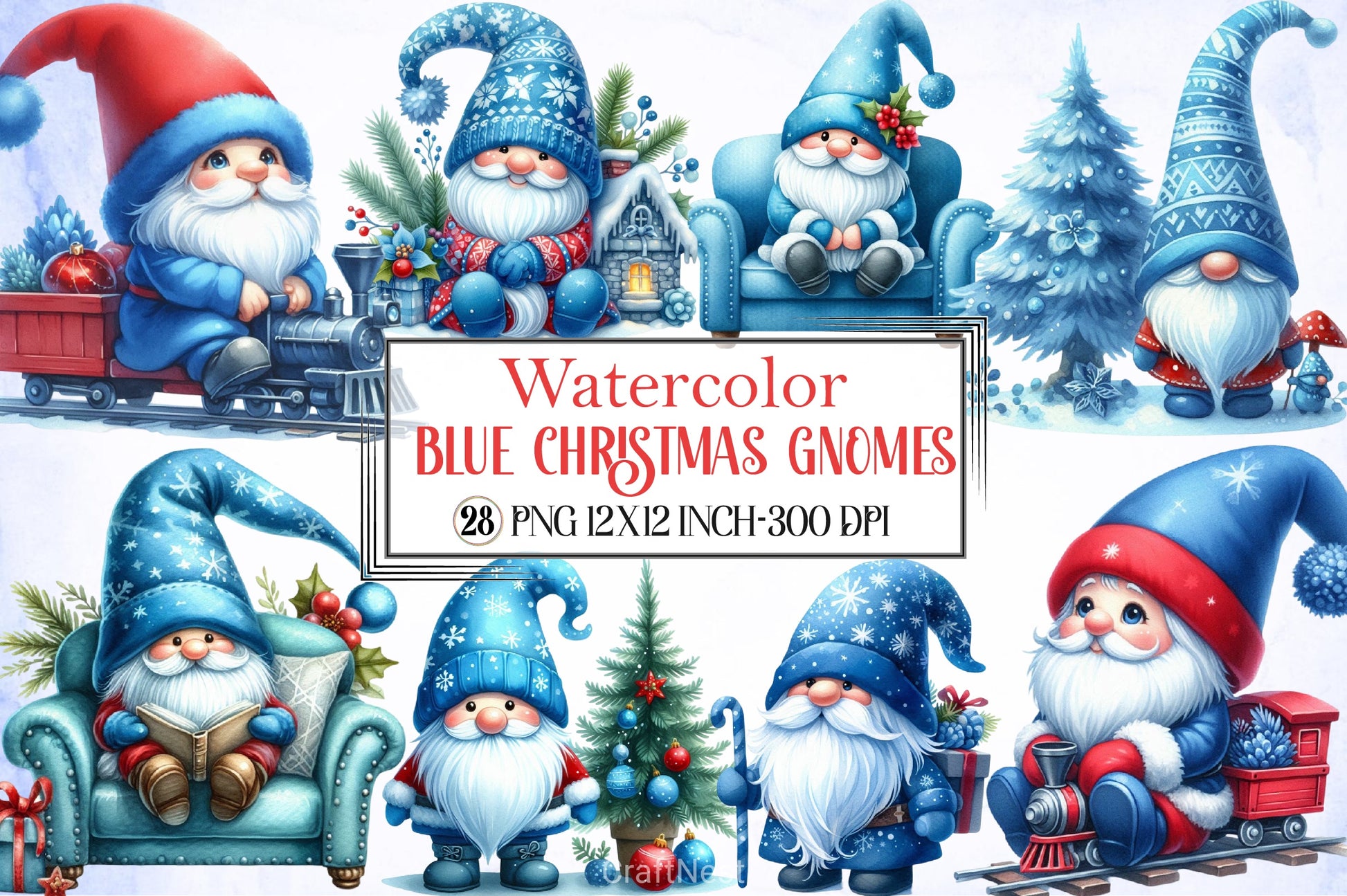 Blue Christmas Gnomes Clipart Bundle - CraftNest - Digital Crafting and Art