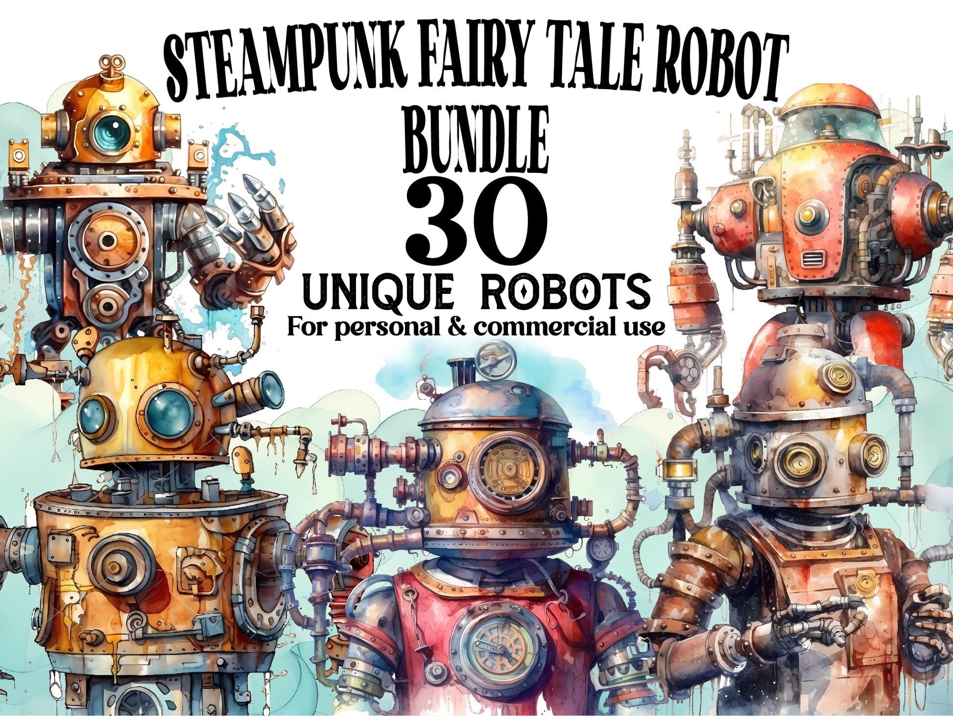 Steampunk Fairy Tale Robots Clipart - CraftNest