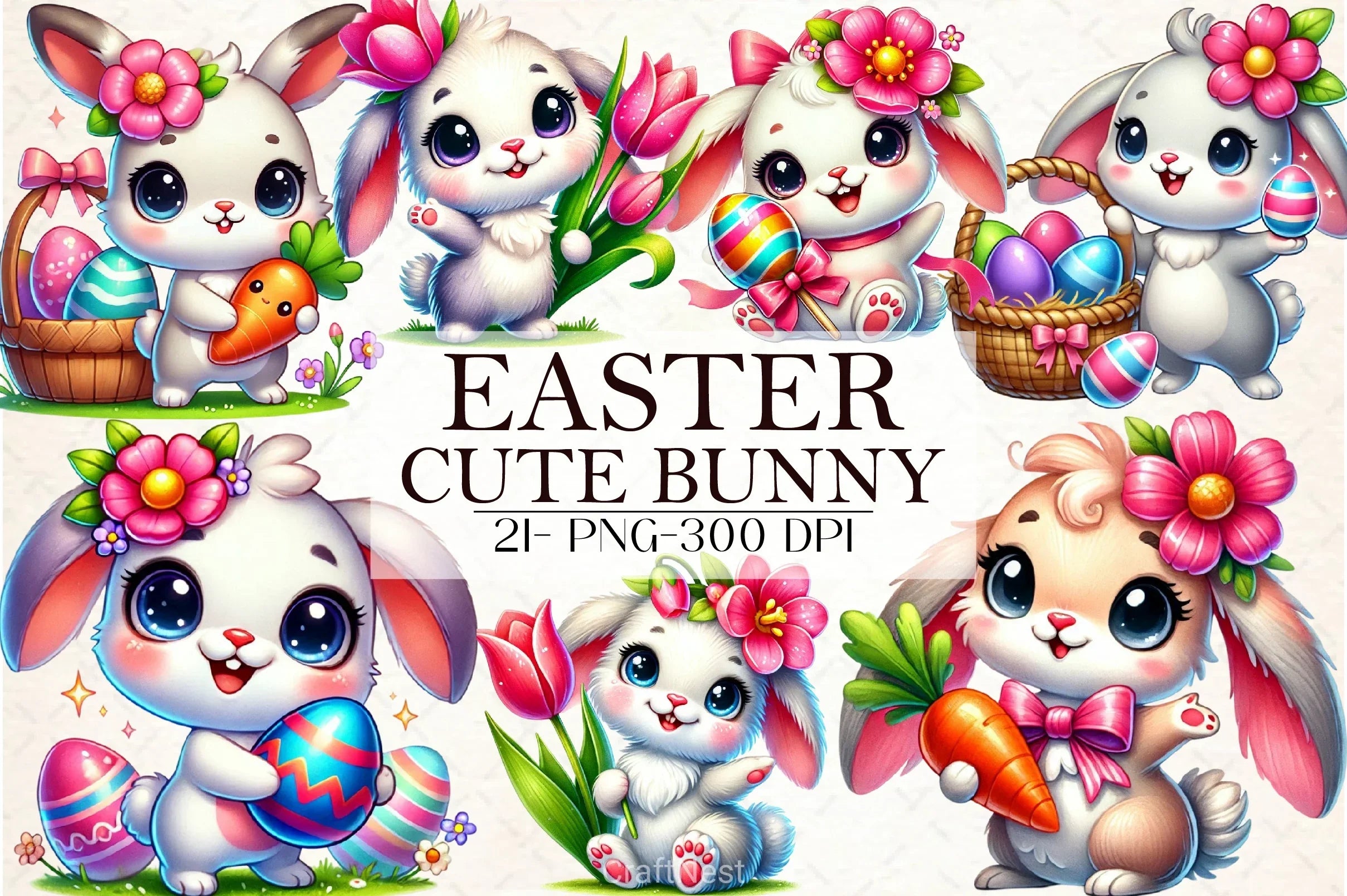 Cute Easter Bunny Clipart Bundle