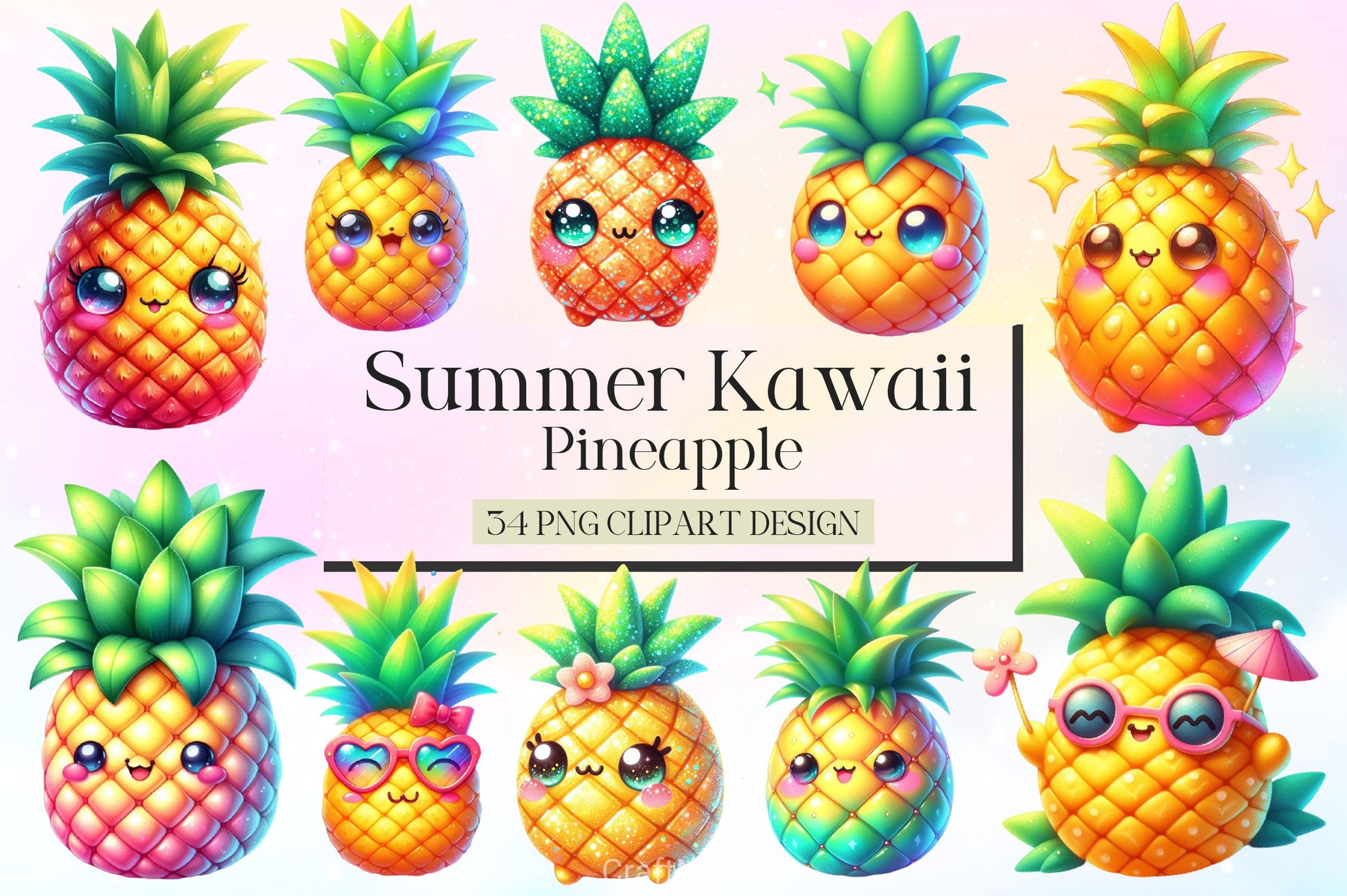 Summer Kawaii Pineapple Clipart Bundle 2 - CraftNest - Digital Crafting and Art
