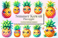 Summer Kawaii Pineapple Clipart Bundle 2 - CraftNest - Digital Crafting and Art