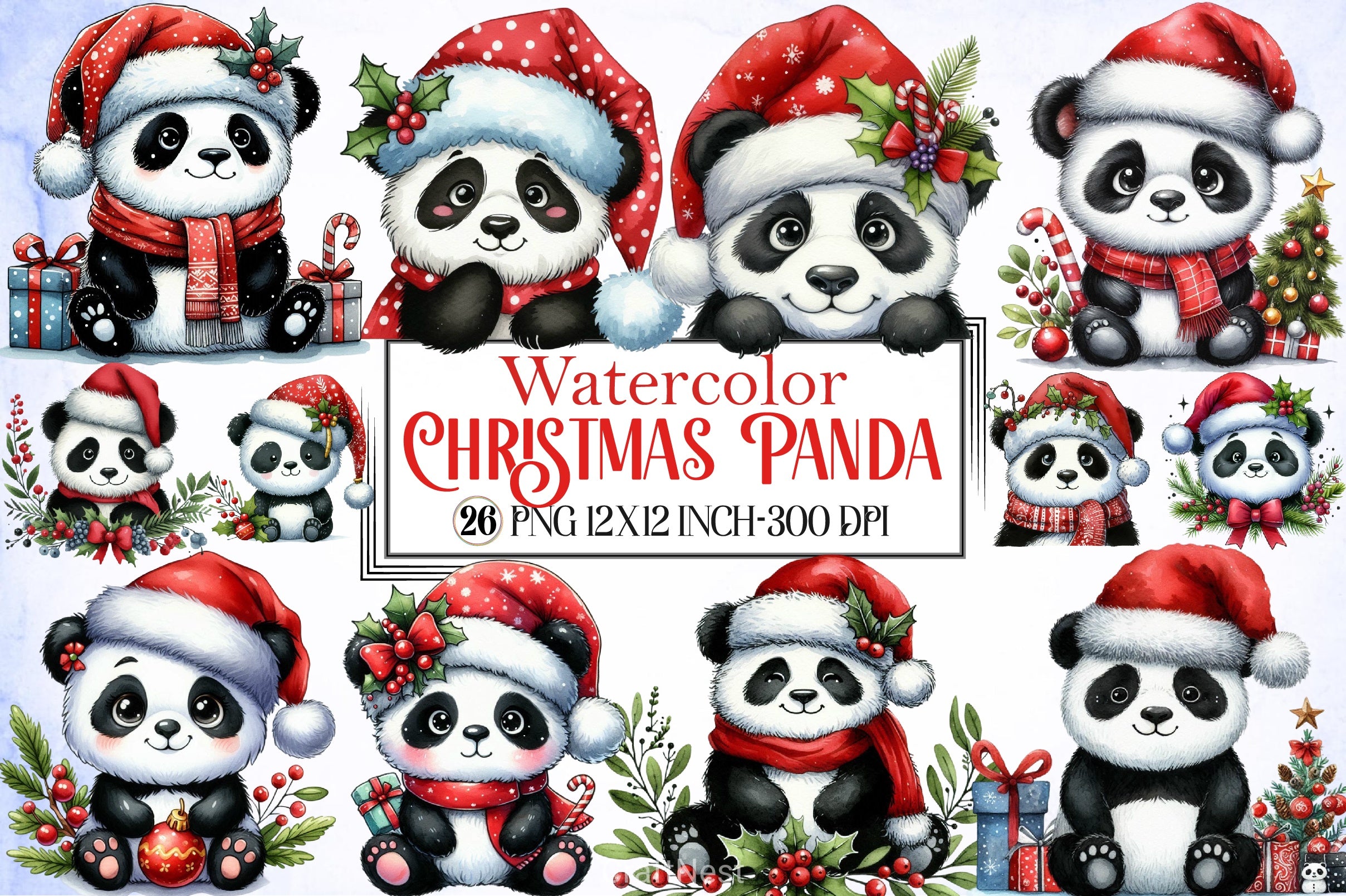Christmas Panda Clipart Bundle 3 - CraftNest - Digital Crafting and Art