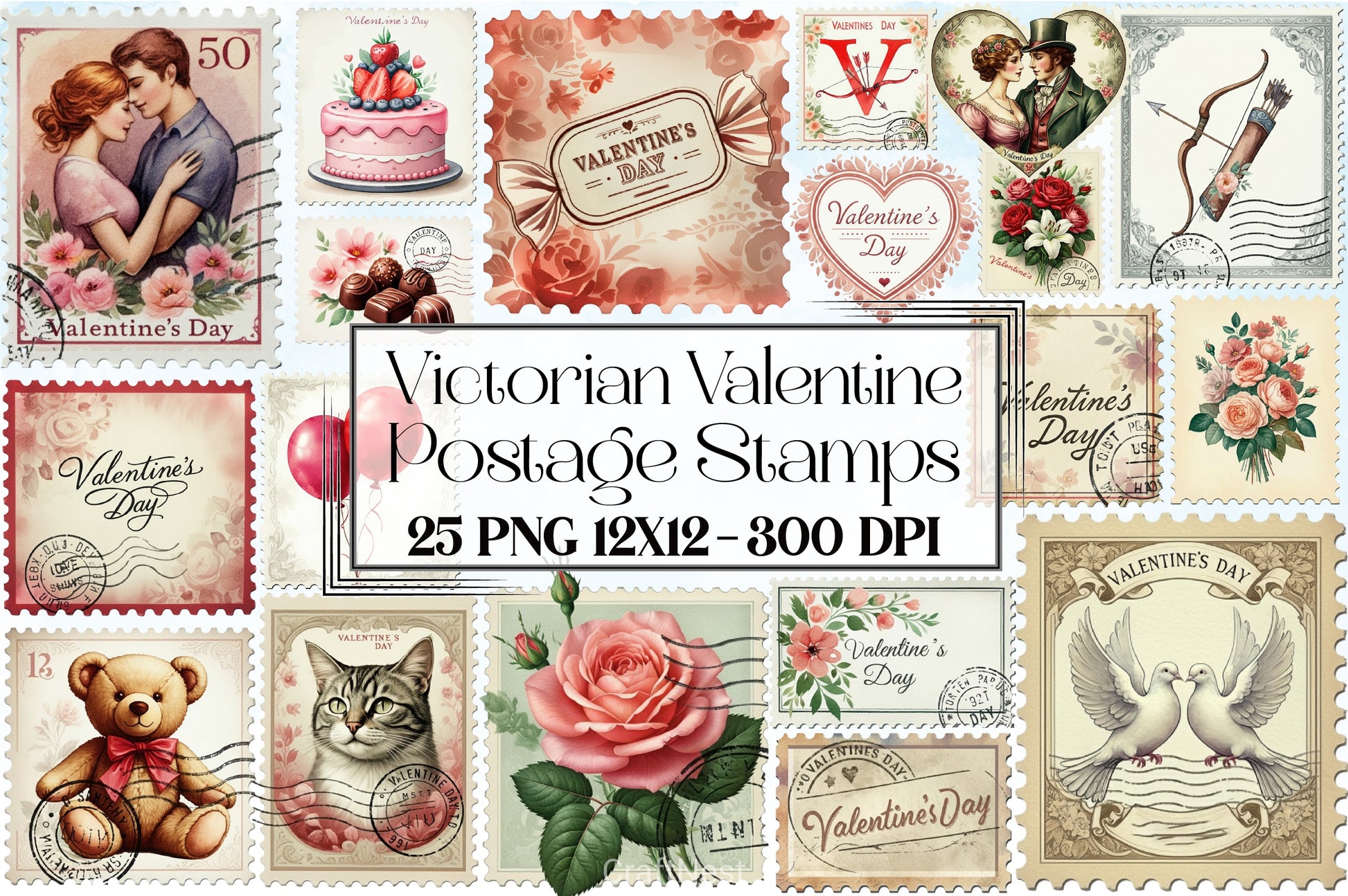 Victorian Valentine Stamps Clipart Bundle - CraftNest - Digital Crafting and Art