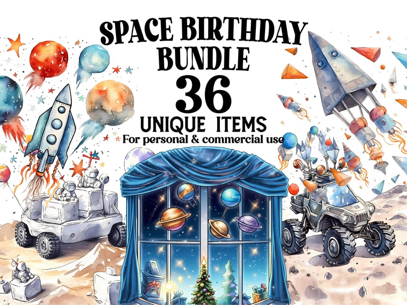 Space Themed Birthday Clipart - CraftNest