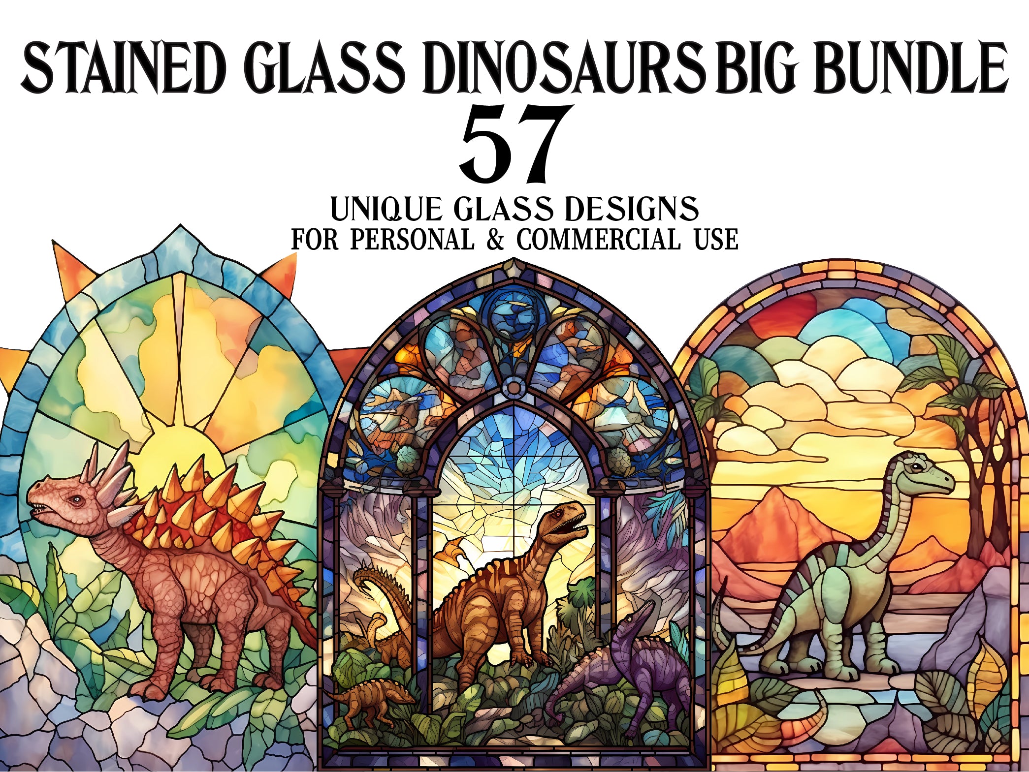 Stained Glass Dinosaurs Clipart - CraftNest