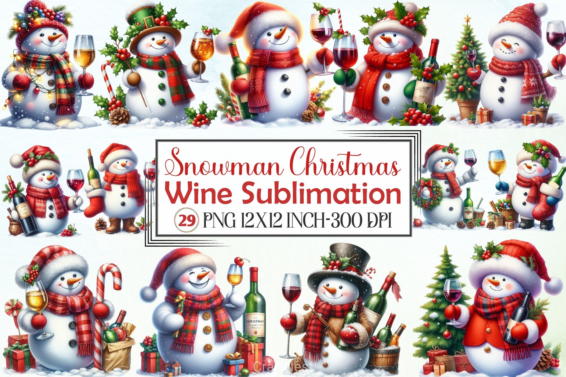 Snowman Christmas Wine Clipart Bundle - CraftNest - Digital Crafting and Art