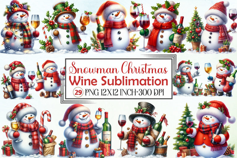 Snowman Christmas Wine Clipart Bundle - CraftNest - Digital Crafting and Art