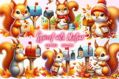 Autumn Squirrel With Mailbox Clipart Bundle 2 - CraftNest - Digital Crafting and Art