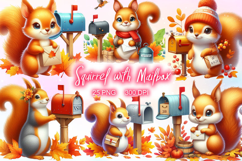 Autumn Squirrel With Mailbox Clipart Bundle 2 - CraftNest - Digital Crafting and Art