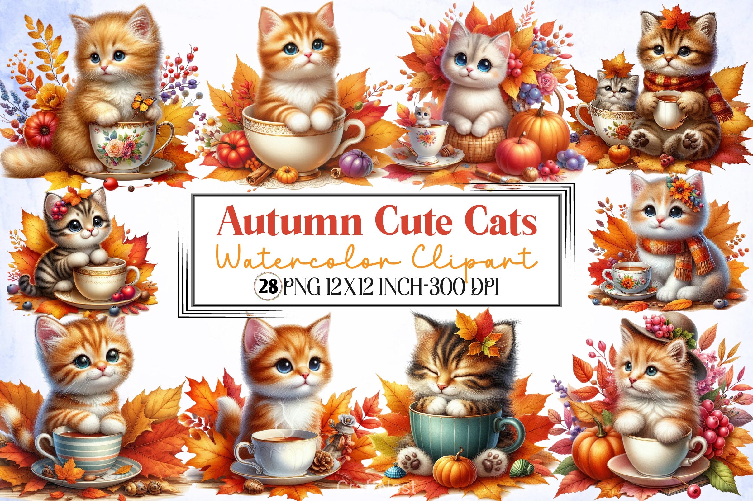 Autumn Cats Clipart Bundle - CraftNest - Digital Crafting and Art