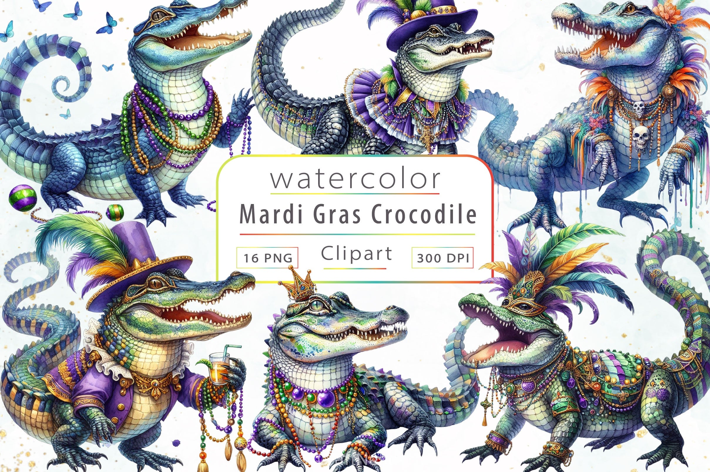 Mardi Gras Crocodile Clipart Bundle 7 - CraftNest - Digital Crafting and Art