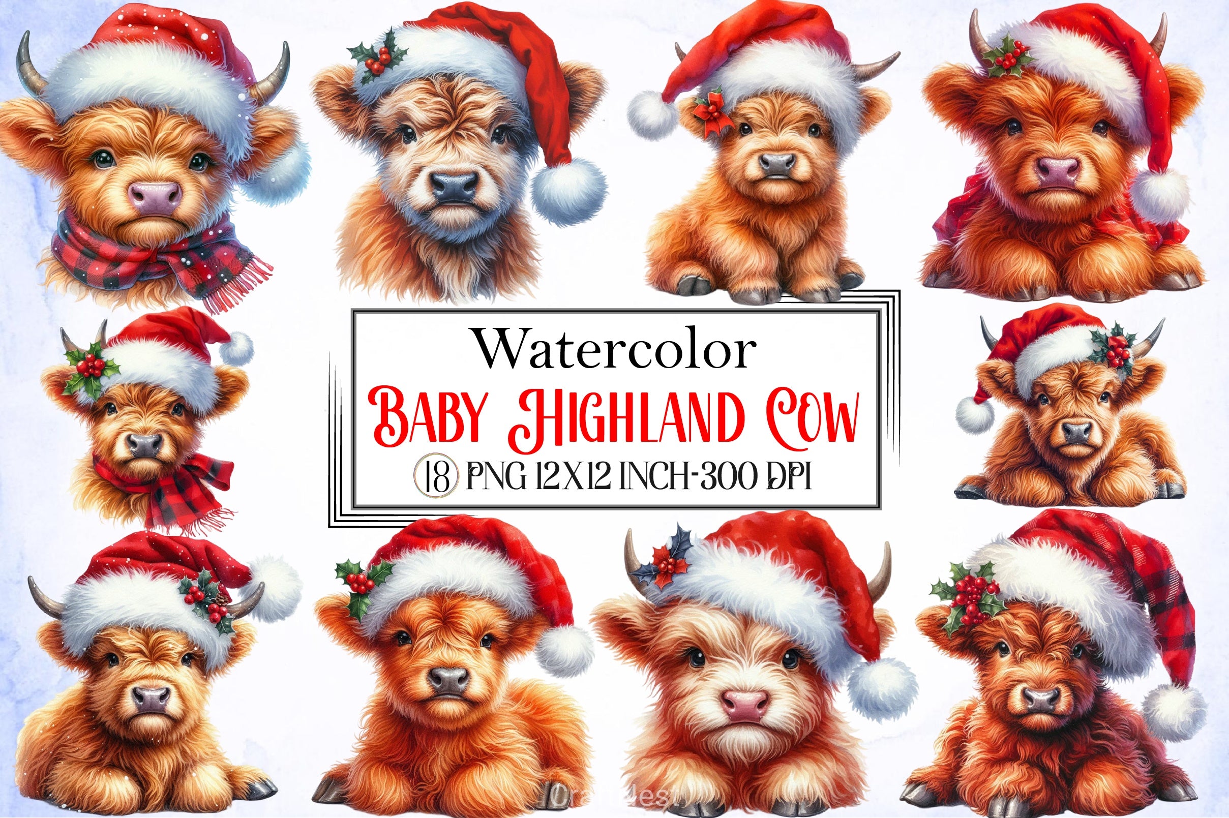 Baby Highland Cow Christmas Clipart Bundle - CraftNest - Digital Crafting and Art