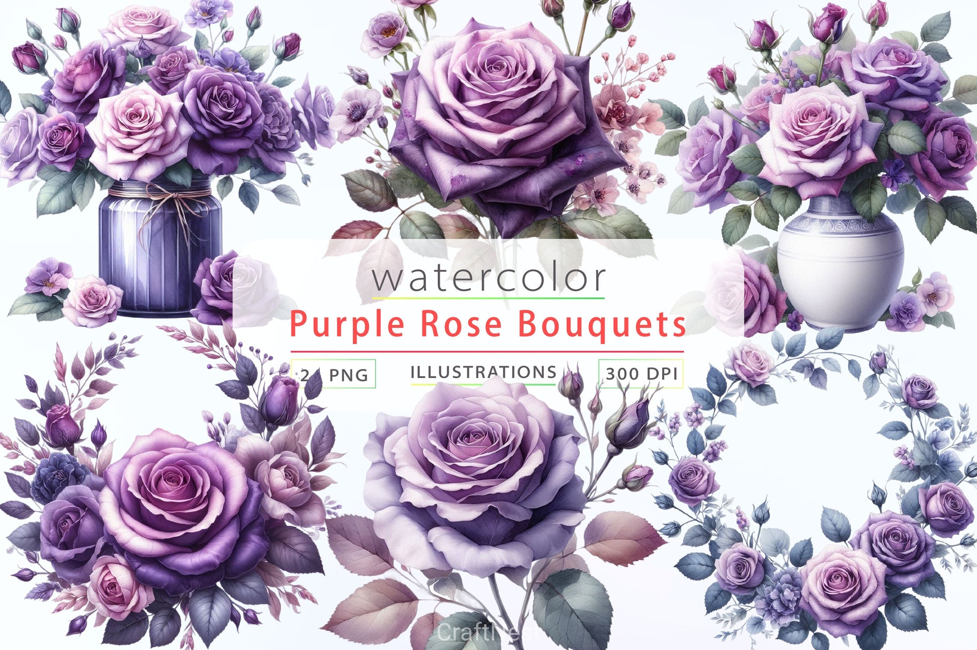 Purple Rose Bouquets Clipart Bundle - CraftNest - Digital Crafting and Art