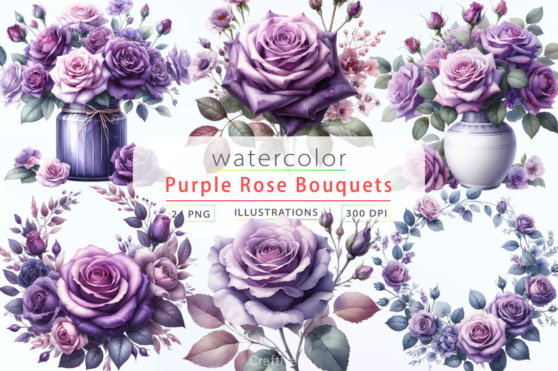Purple Rose Bouquets Clipart Bundle - CraftNest - Digital Crafting and Art