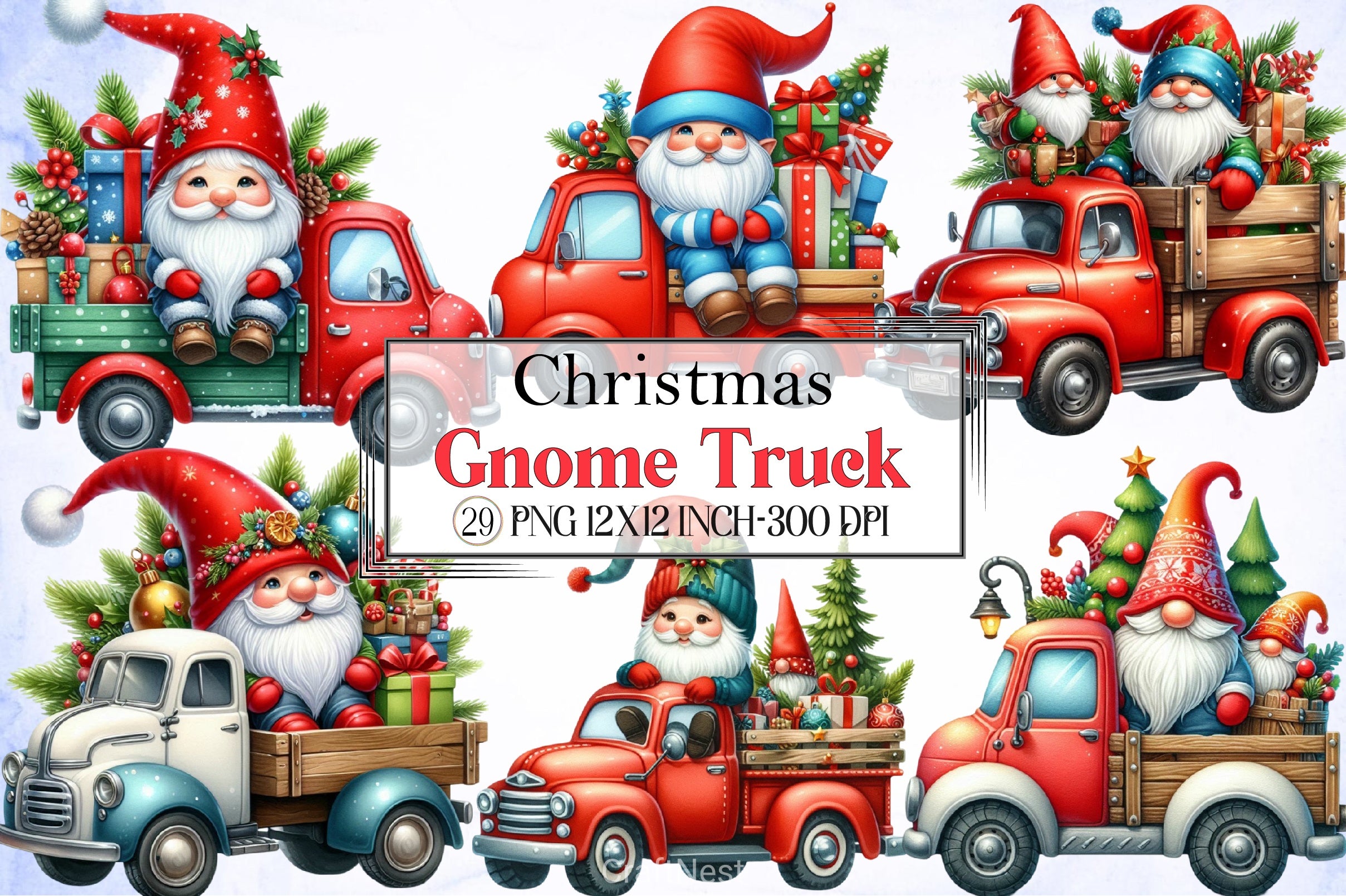Christmas Gnome Truck Clipart Bundle - CraftNest - Digital Crafting and Art