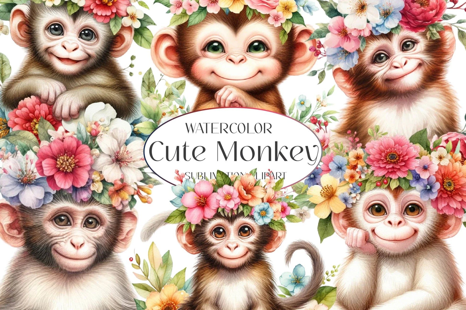 Cute Monkey Clipart Bundle - CraftNest - Digital Crafting and Art