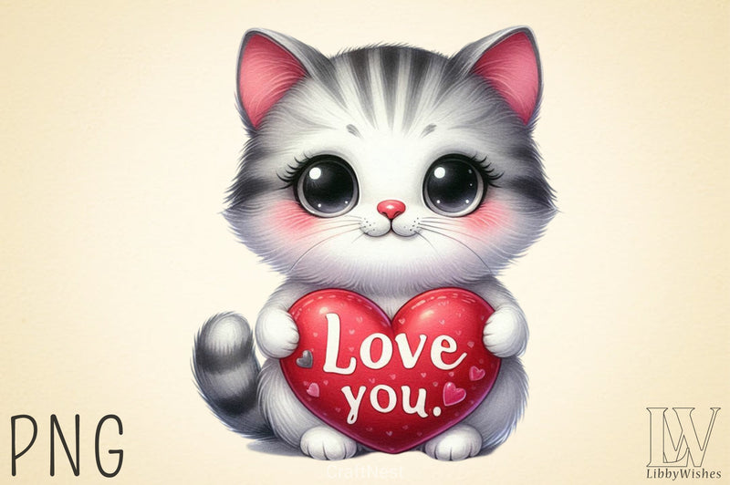 Love You Cat Valentine's Clipart Bundle 1 - CraftNest - Digital Crafting and Art