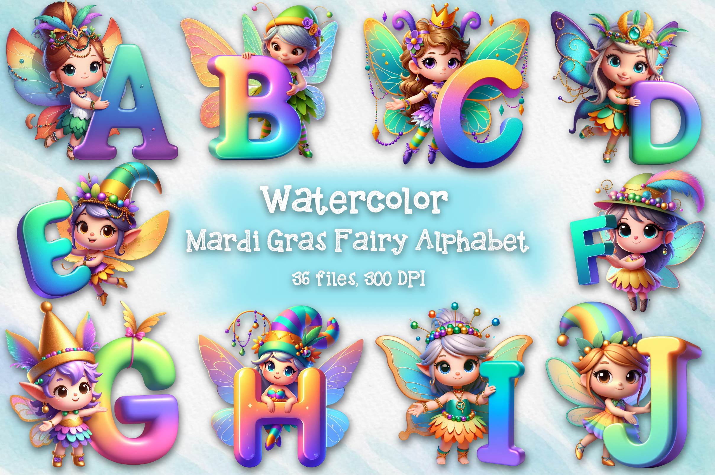Mardi Gras Fairy Alphabet Clipart Bundle - CraftNest - Digital Crafting and Art