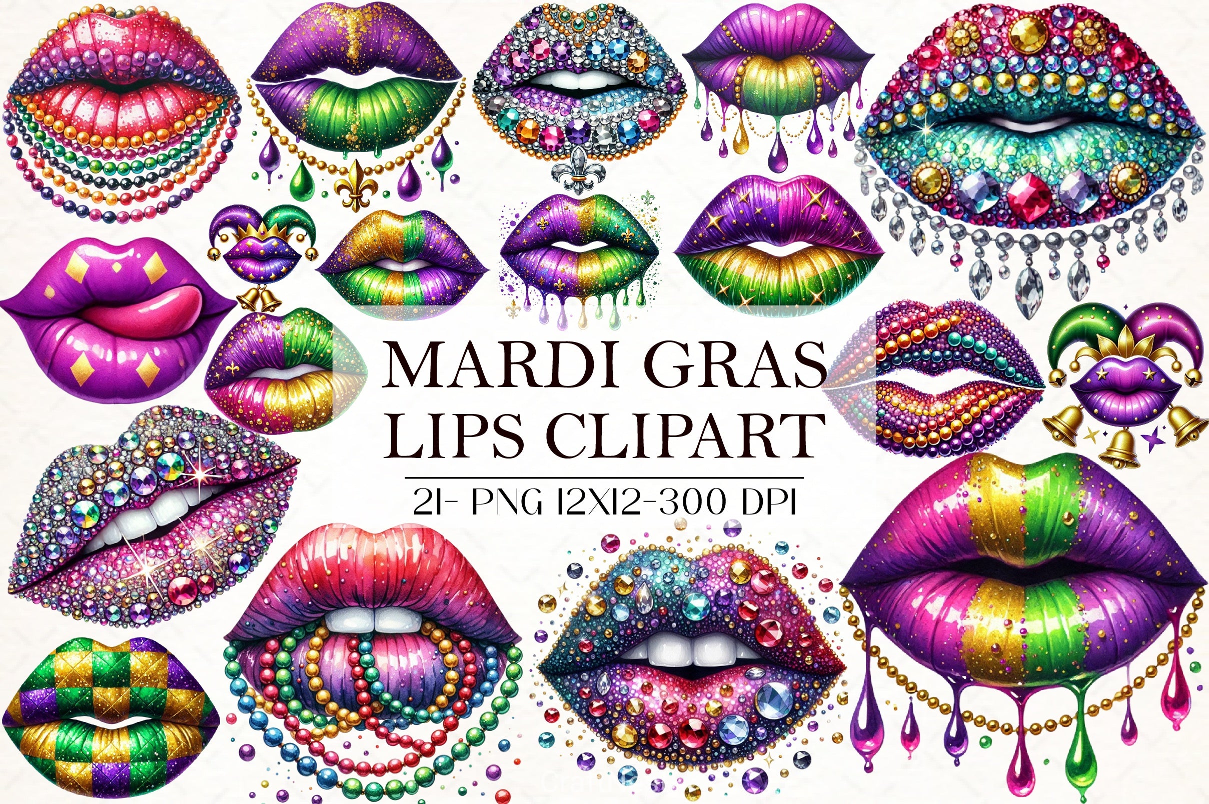 Mardi Gras Lips Clipart Bundle 5 - CraftNest - Digital Crafting and Art