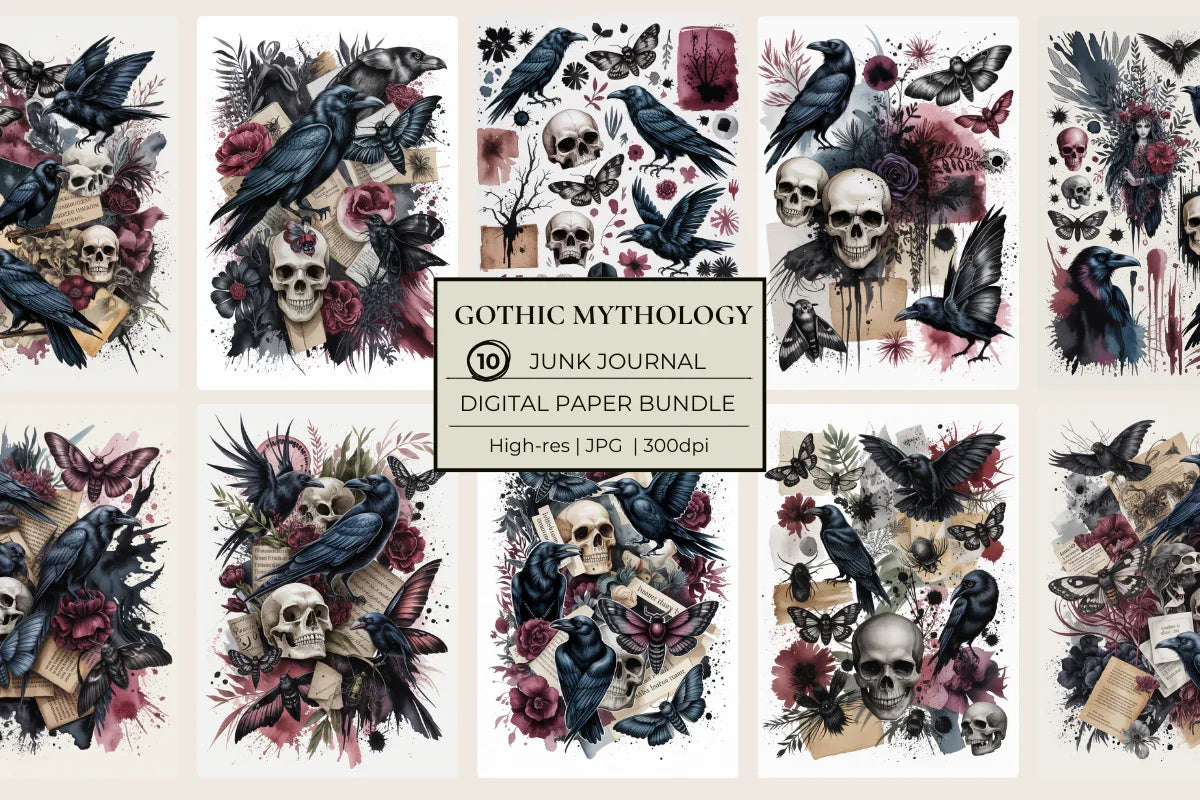 Gothic Mythology Junk Journal Papers