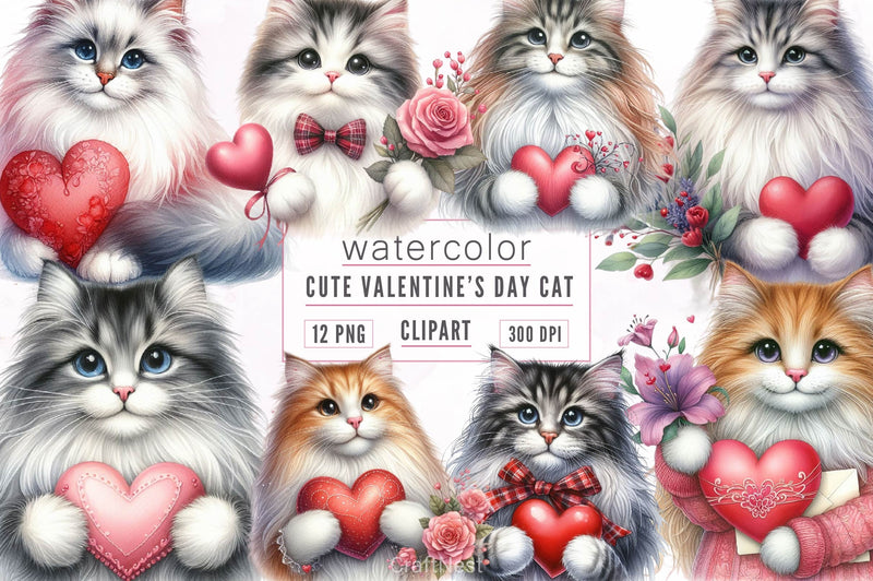 Cute Valentine Cat Clipart Bundle - CraftNest - Digital Crafting and Art
