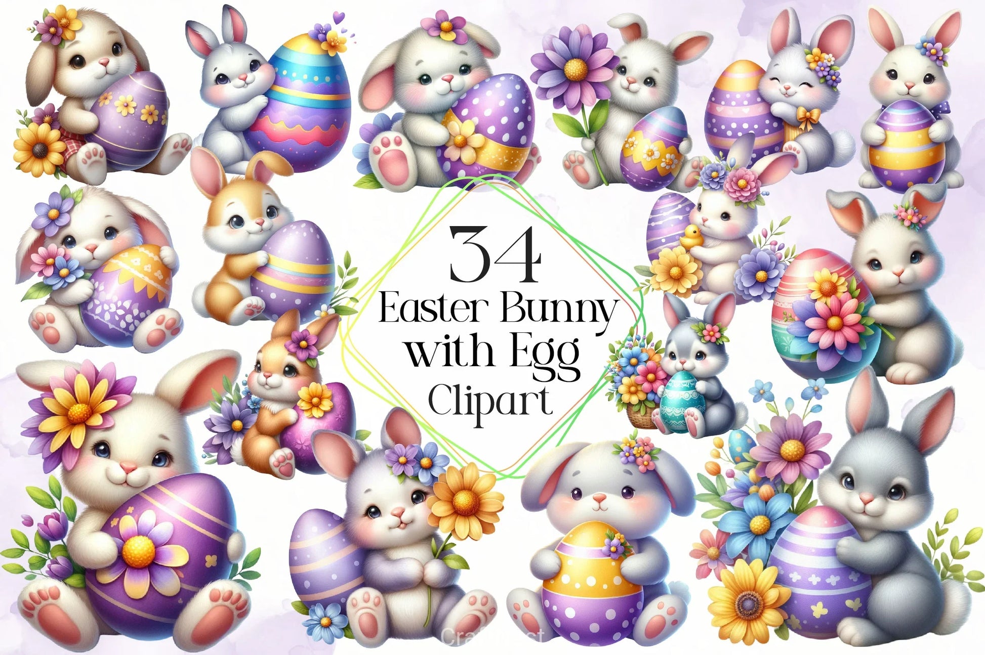 Easter Bunny With Egg Clipart Bundle 2 - CraftNest - Digital Crafting and Art