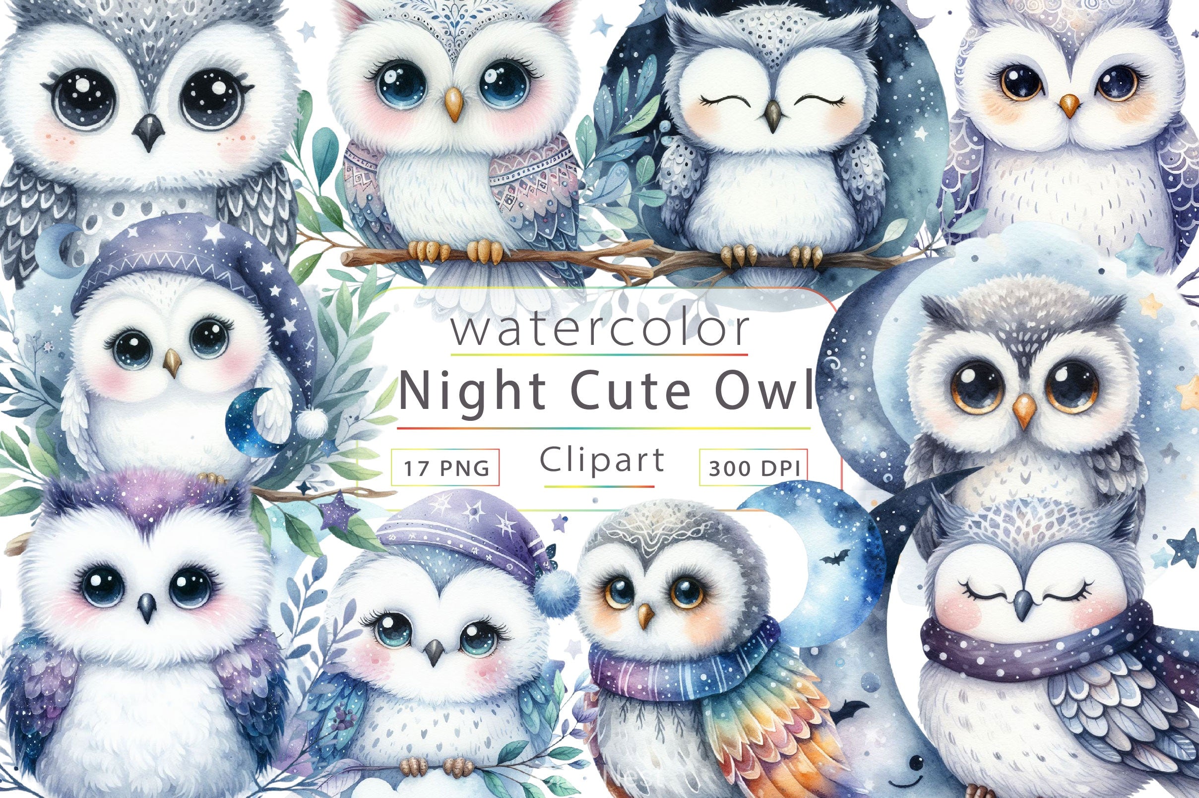 Night Cute Owl Clipart Bundle - CraftNest - Digital Crafting and Art