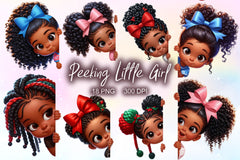 Peeking African American Little Girl Clipart Bundle 4 - CraftNest - Digital Crafting and Art