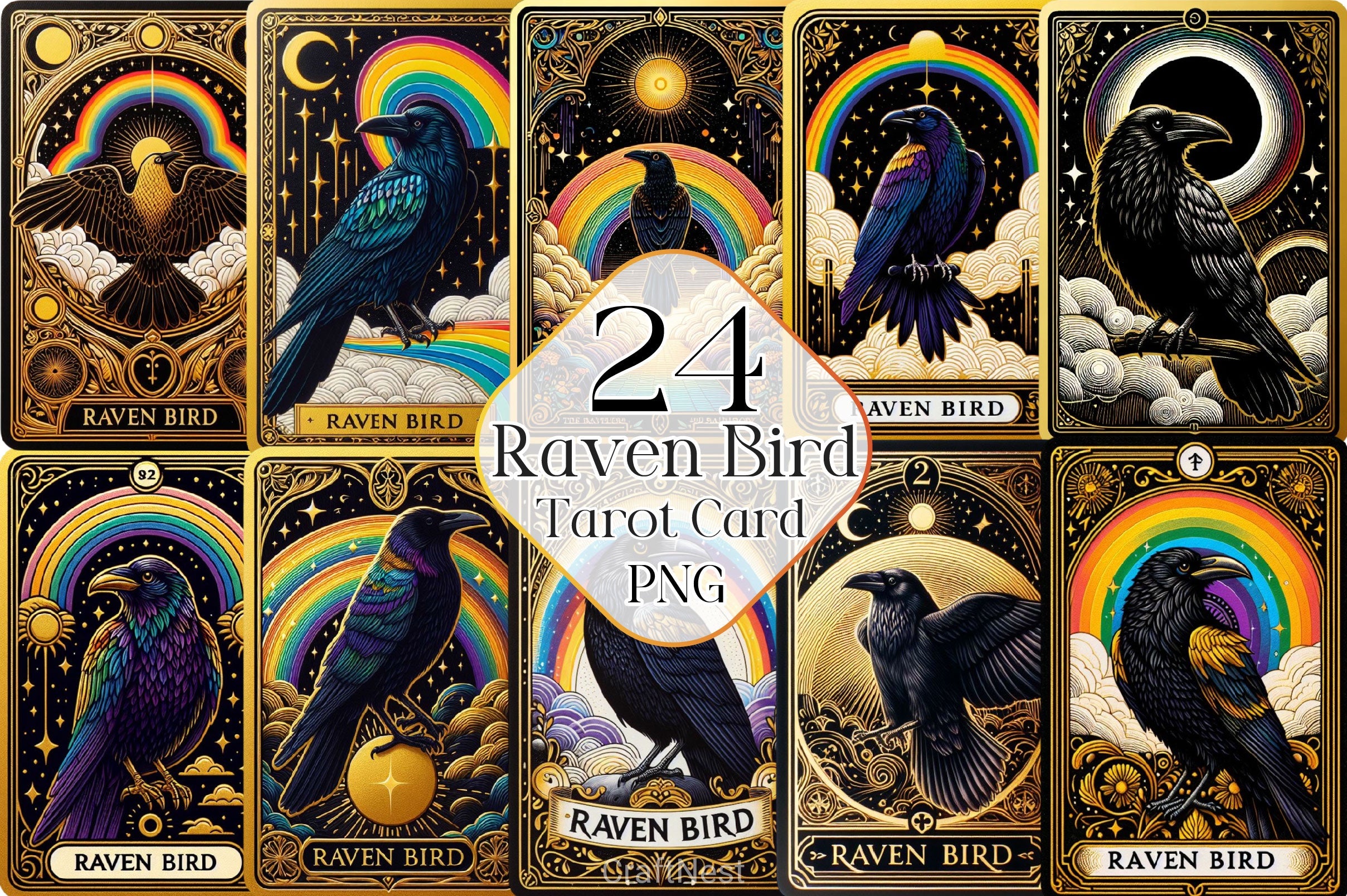 Raven Bird Tarot Card Clipart Bundle 17 - CraftNest - Digital Crafting and Art