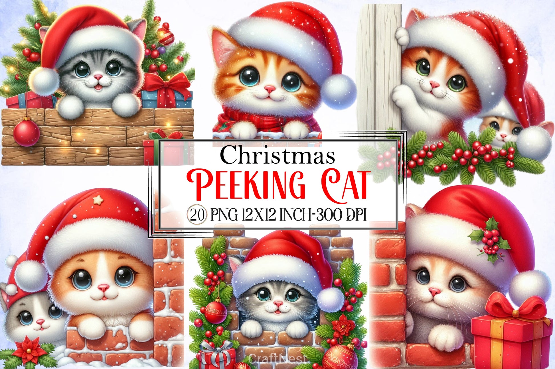 Christmas Cat Clipart Bundle 5 - CraftNest - Digital Crafting and Art