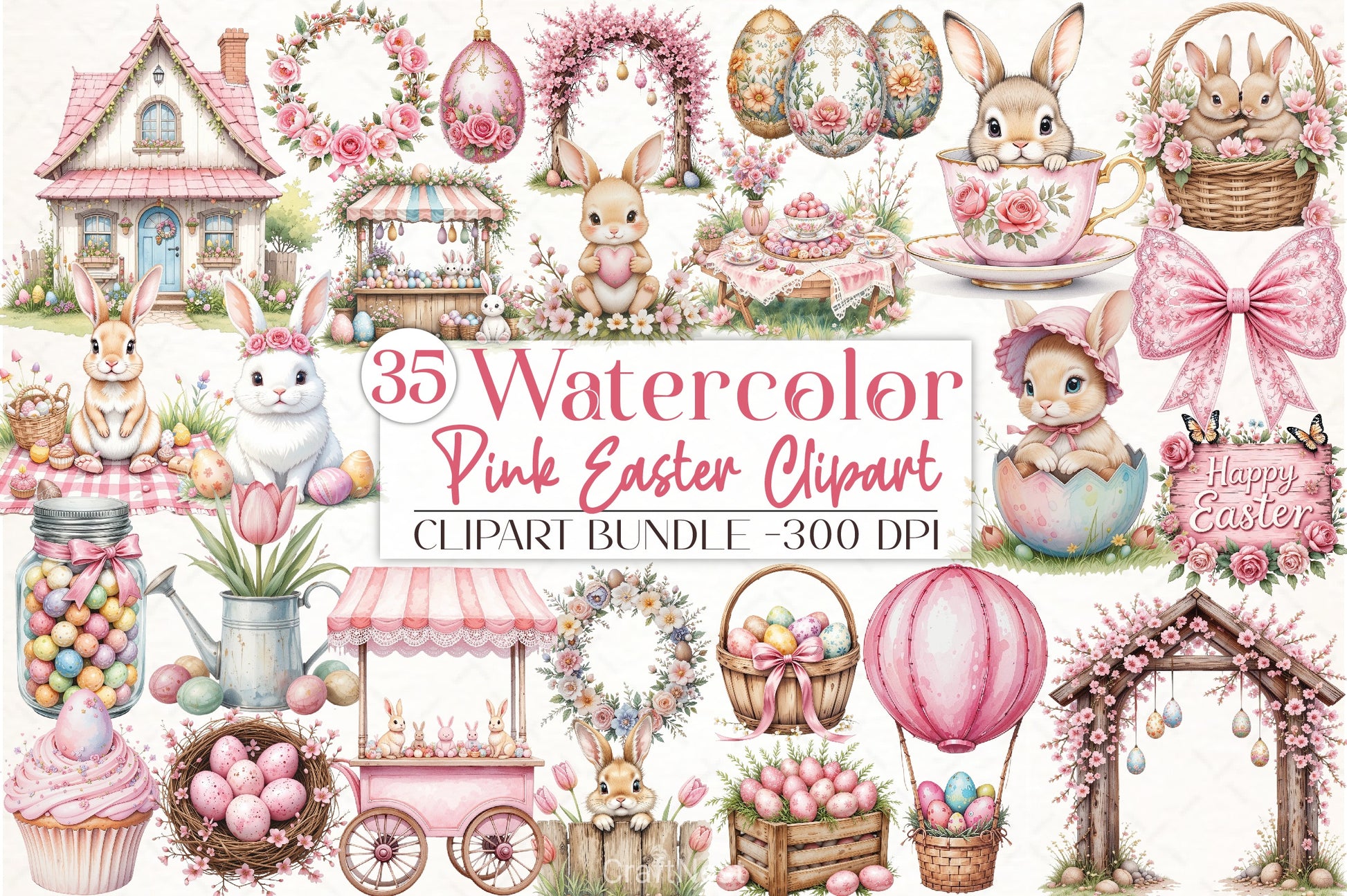 Pink Easter Clipart Bundle - CraftNest - Digital Crafting and Art