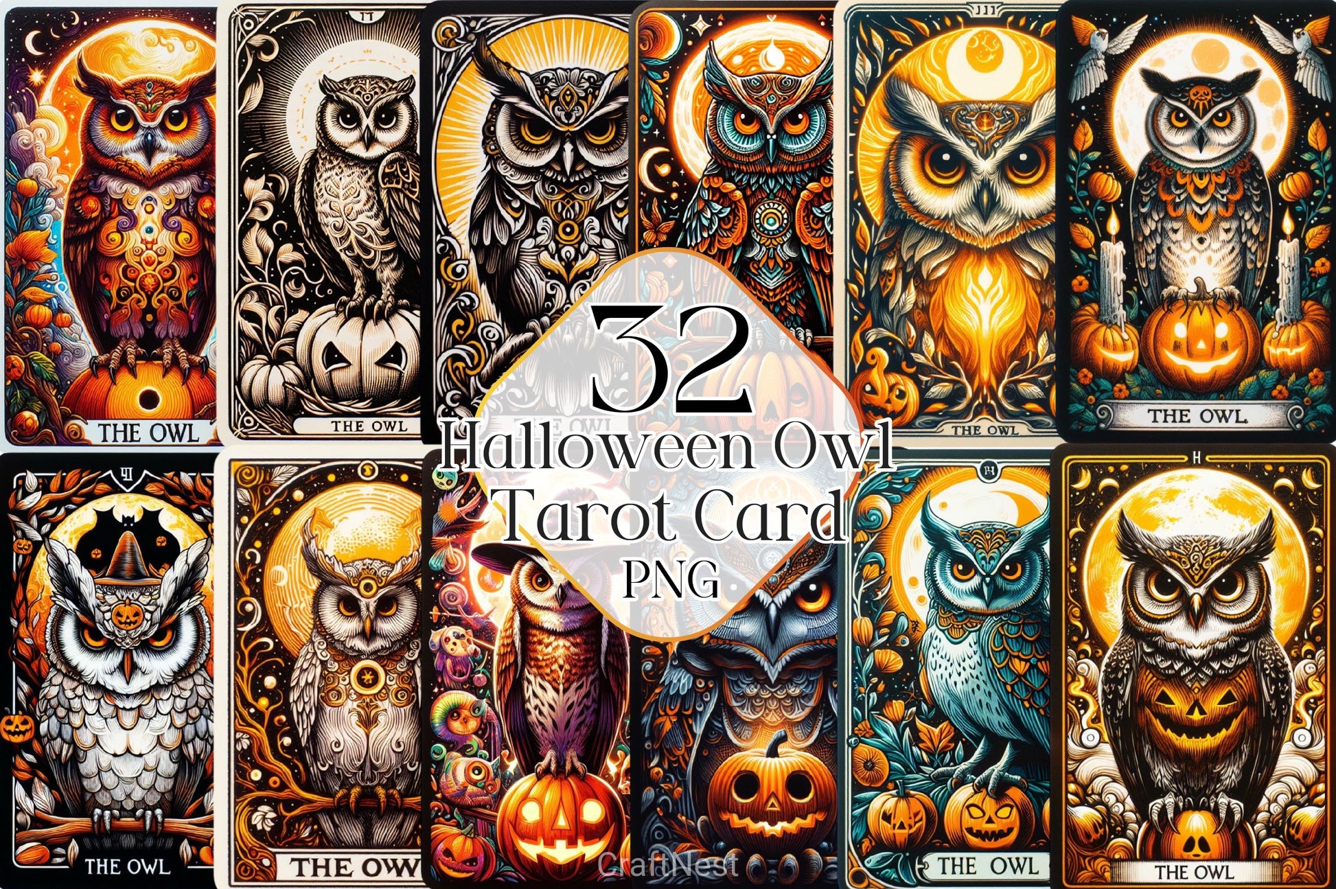 Halloween Owl Tarot Card Clipart Bundle - CraftNest - Digital Crafting and Art