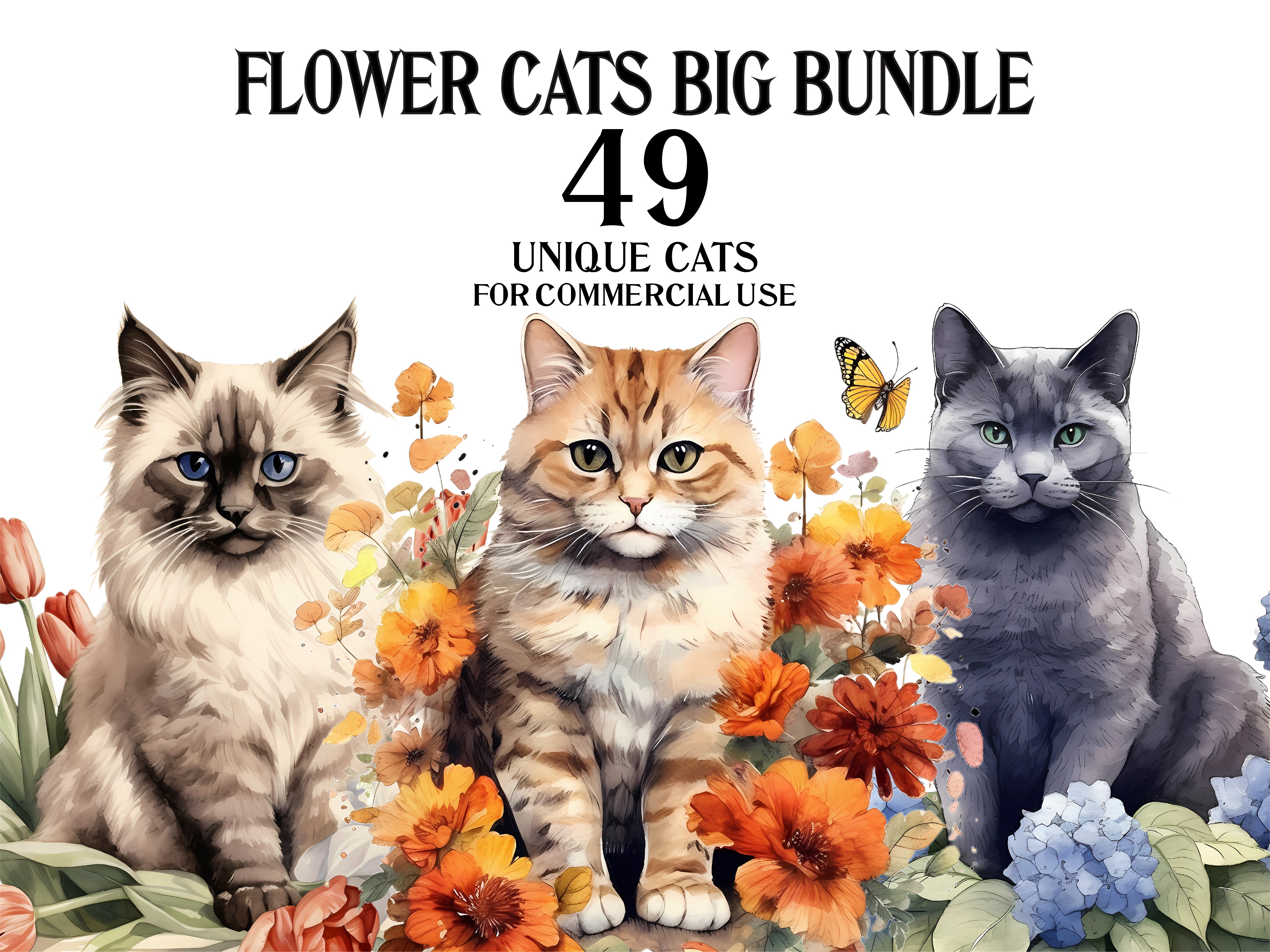 Flower Cats Clipart - CraftNest