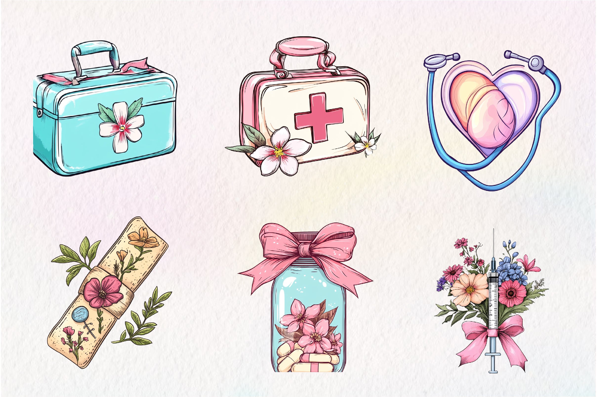 Flower Nurse Life Coquette Coastal Clipart Bundle - CraftNest - Digital Crafting and Art