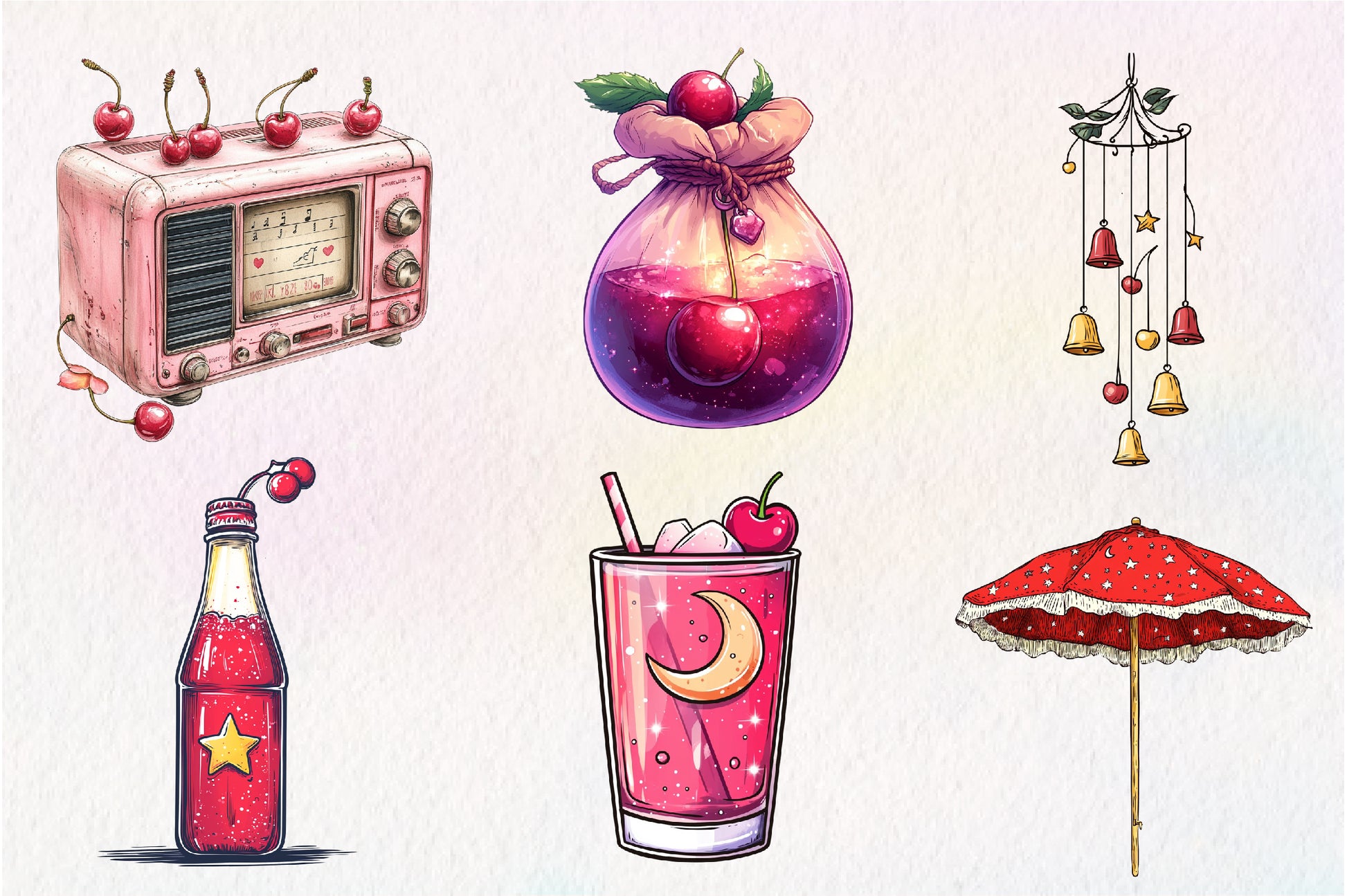 Cherry Red Magical Summer Clipart Bundle - CraftNest - Digital Crafting and Art