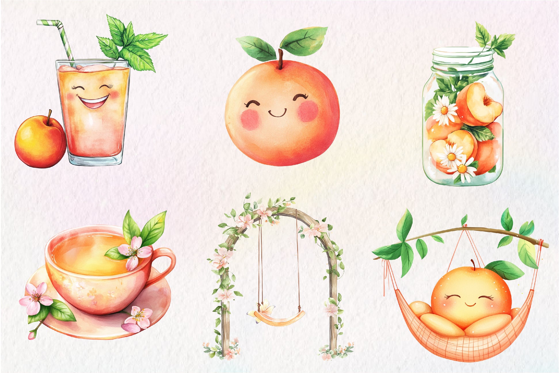 Cute Peaches Garden Fruit Clipart Bundle - CraftNest - Digital Crafting and Art
