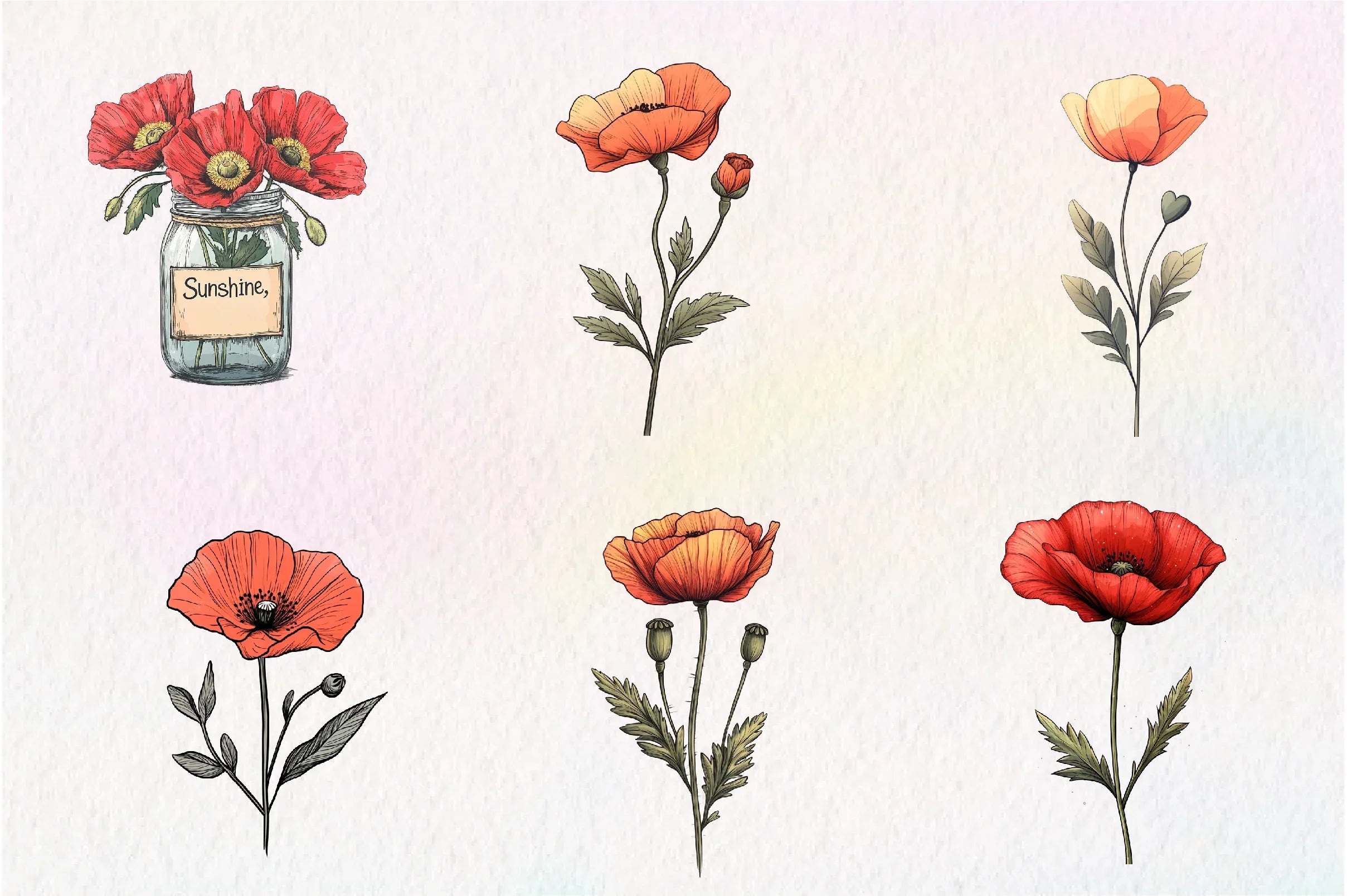 Summer Poppy Flowers Clipart Bundle - CraftNest - Digital Crafting and Art