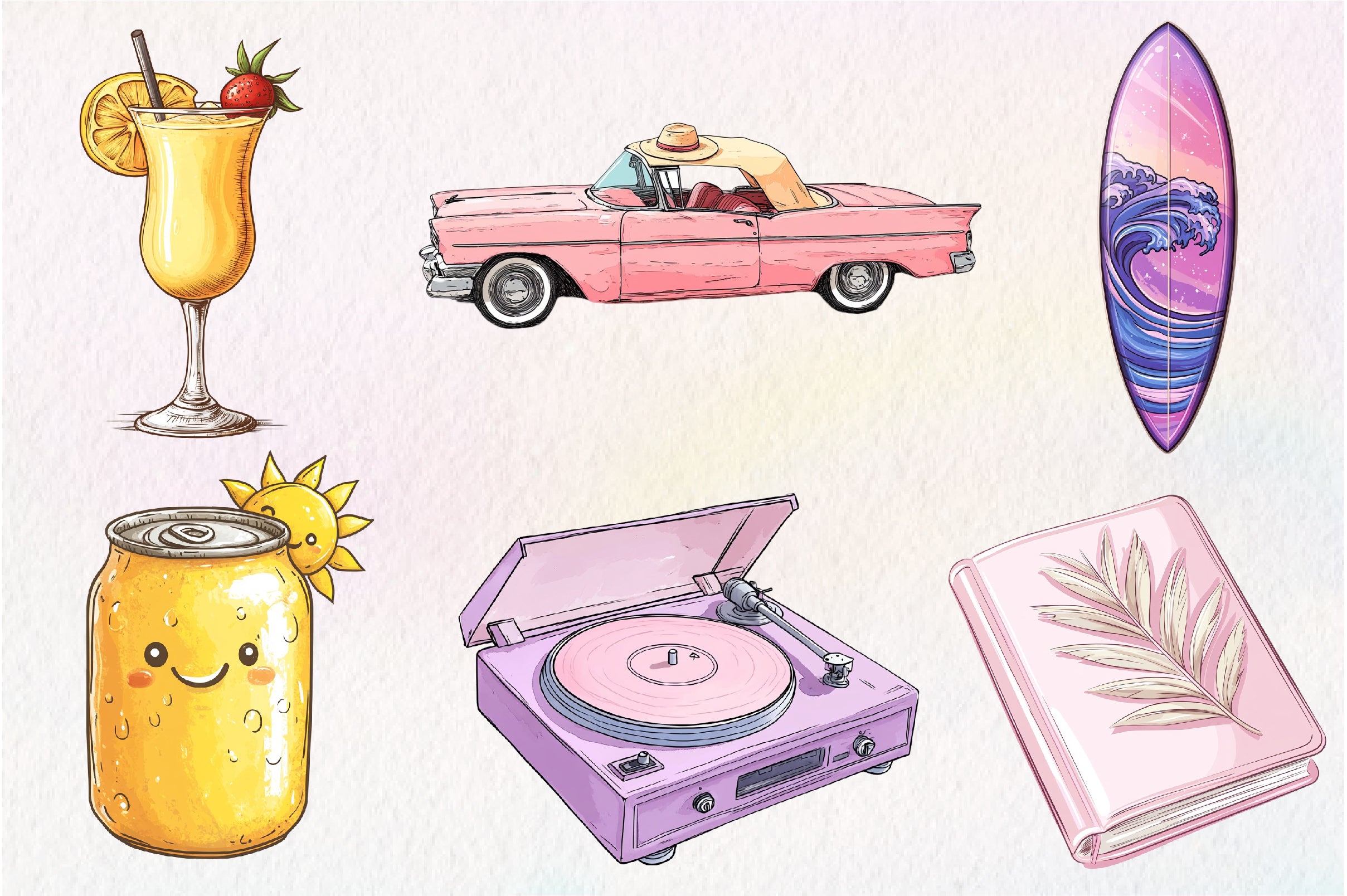 Cute Retro Summer Clipart Bundle - CraftNest - Digital Crafting and Art