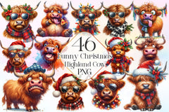 Funny Christmas Highland Cow Clipart Bundle - CraftNest - Digital Crafting and Art