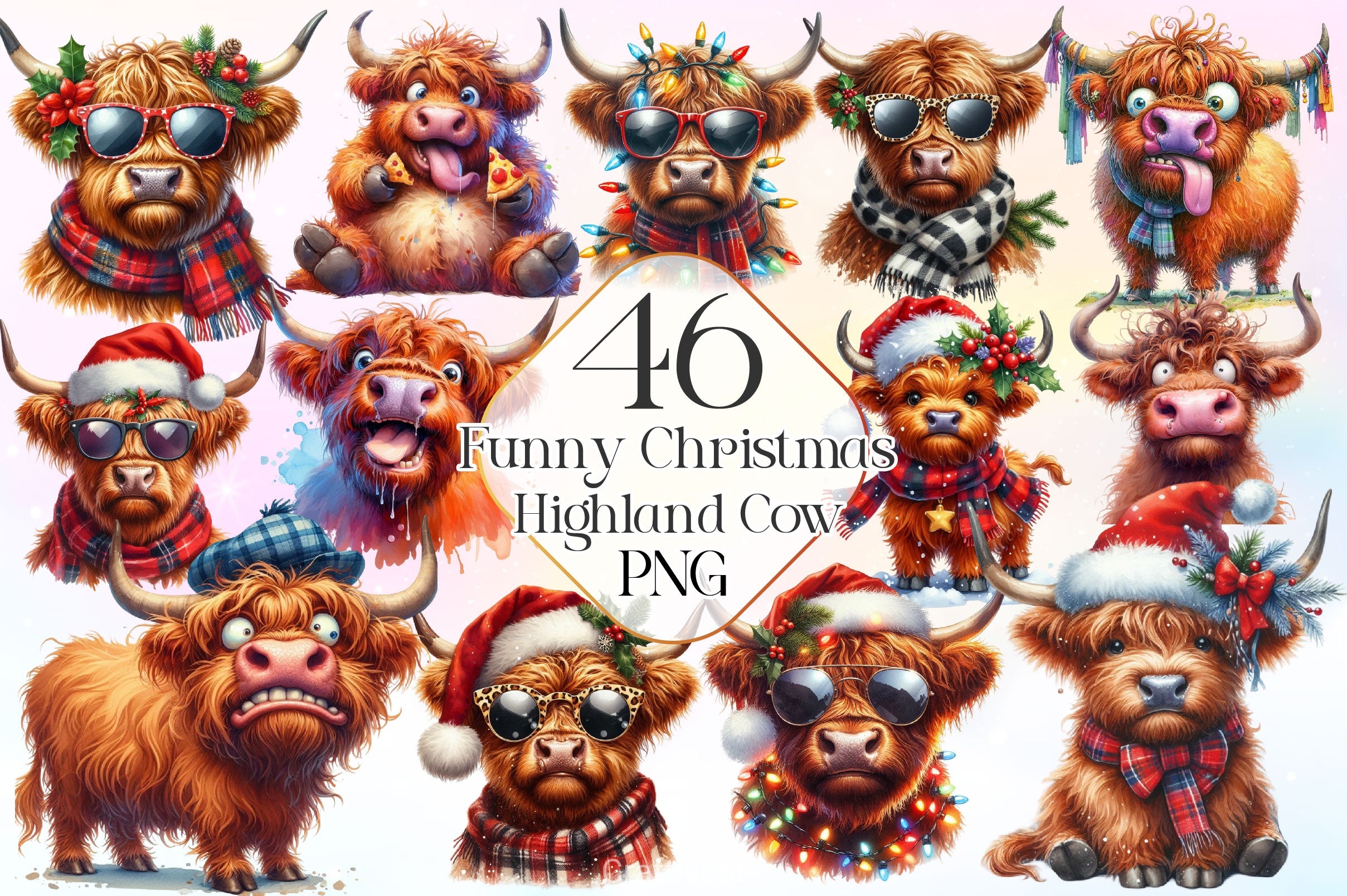 Funny Christmas Highland Cow Clipart Bundle - CraftNest - Digital Crafting and Art