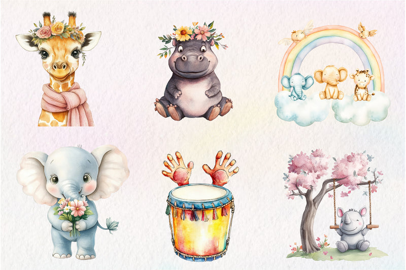 Cute Boho Baby Safari Animals Clipart Bundle - CraftNest - Digital Crafting and Art