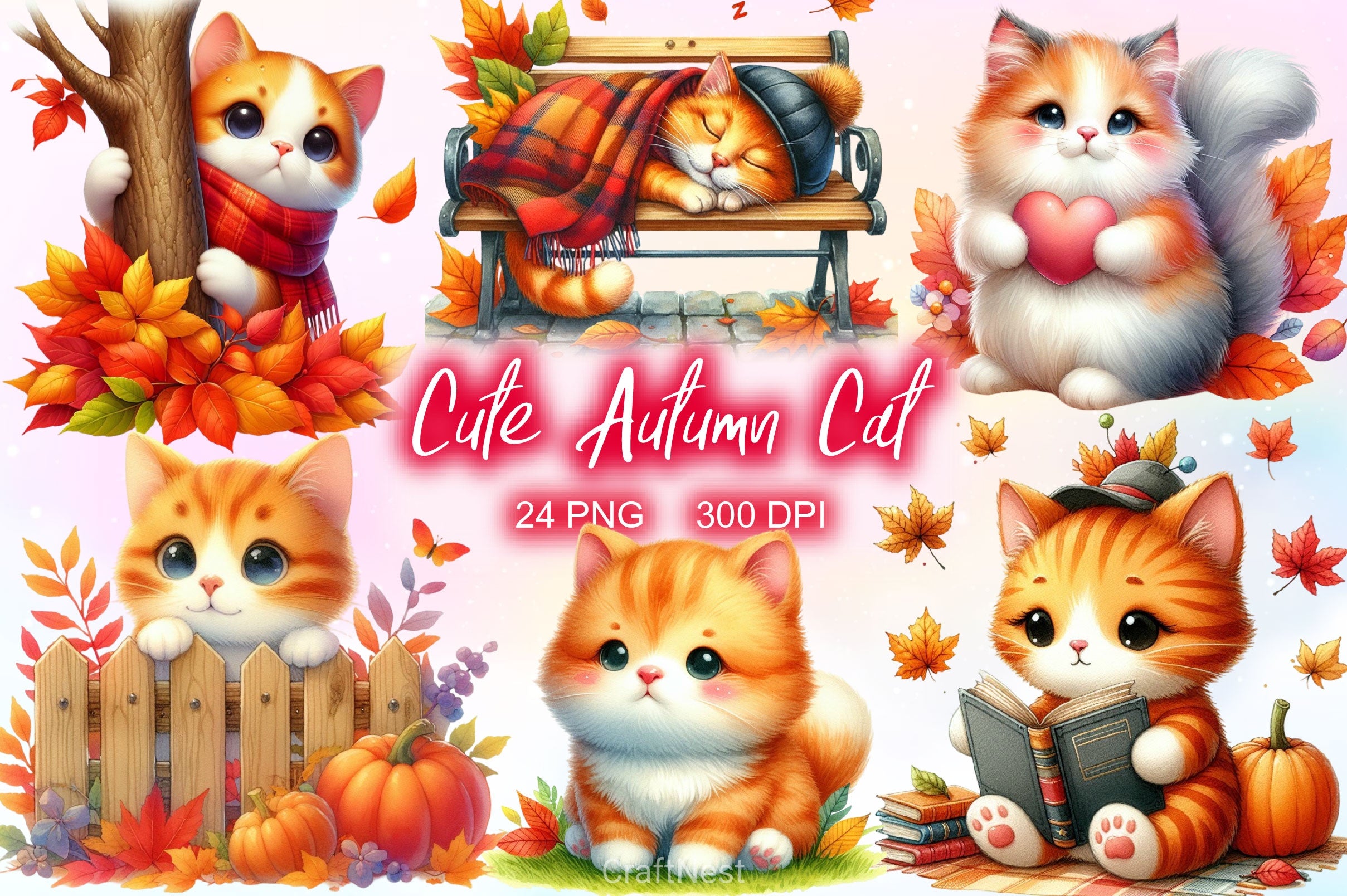 Cute Autumn Cat Clipart Bundle 2 - CraftNest - Digital Crafting and Art
