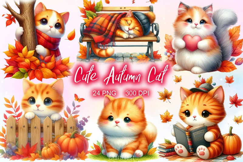Cute Autumn Cat Clipart Bundle 2 - CraftNest - Digital Crafting and Art