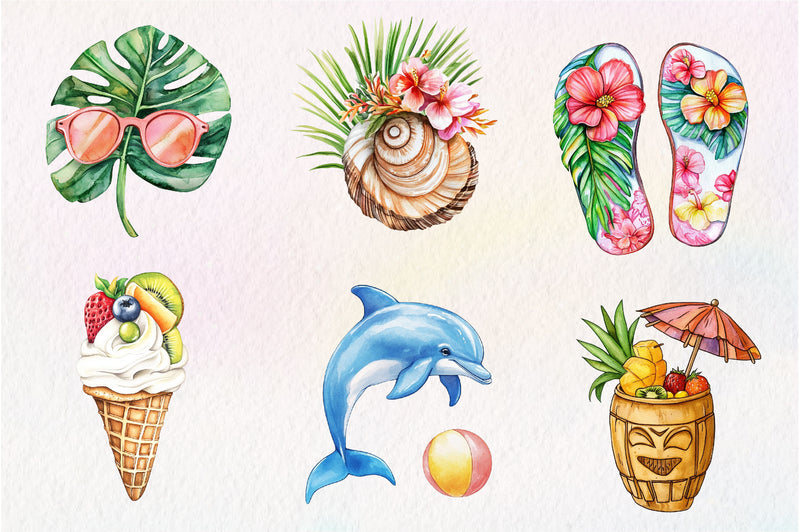Tropical Cute Summer Clipart Bundle - CraftNest - Digital Crafting and Art