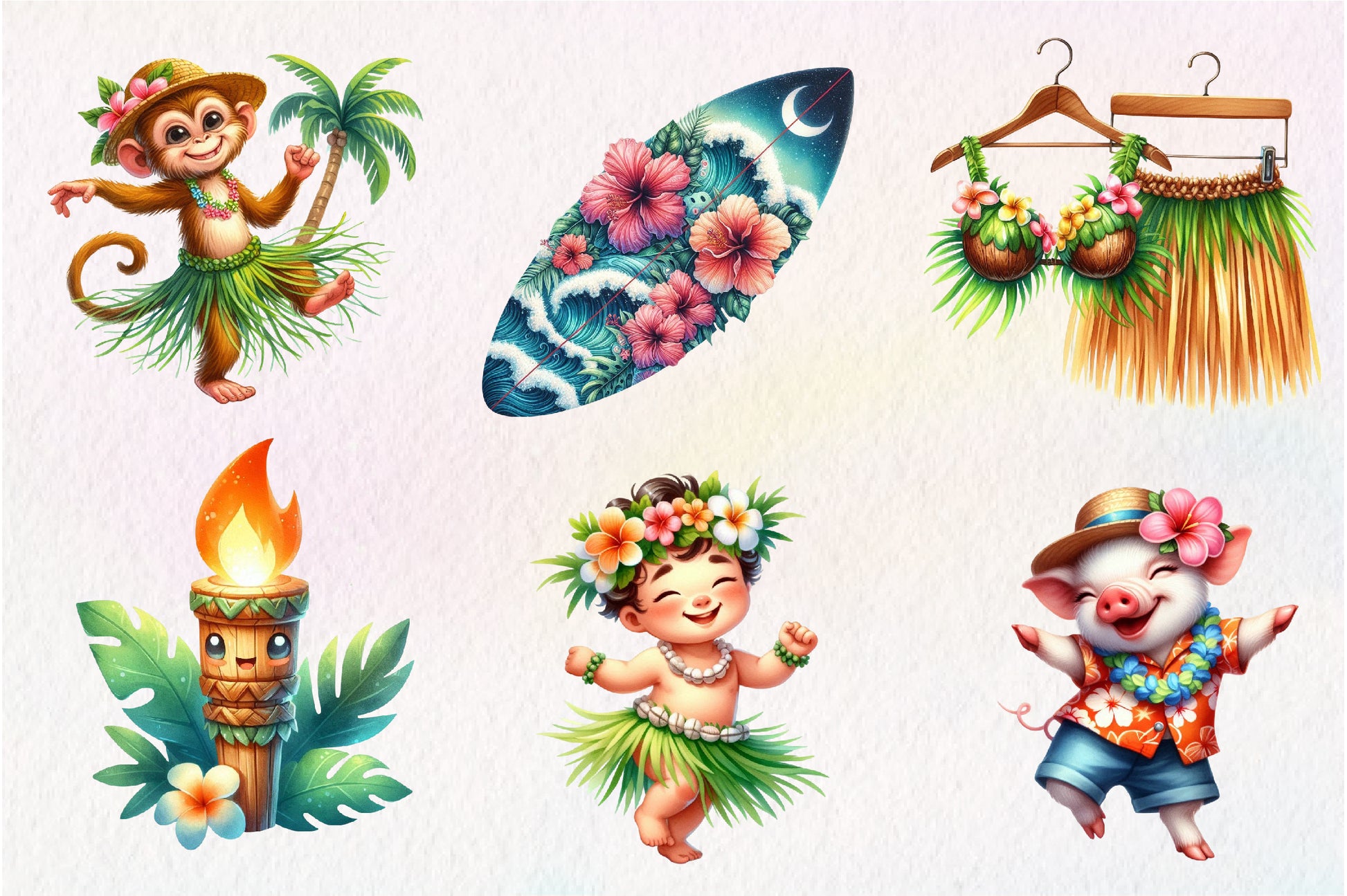 Cute Tropical Hula Dance Hawaiian Clipart Bundle - CraftNest - Digital Crafting and Art