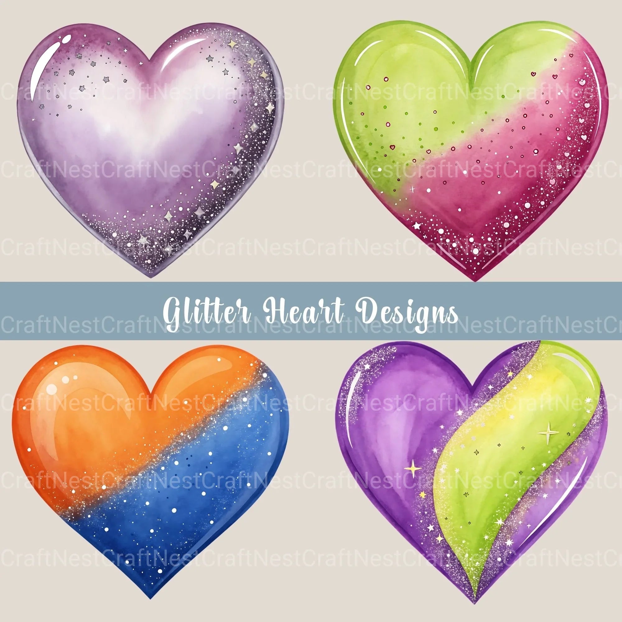 Glitter Hearts Clipart Bundle - CraftNest - Digital Crafting and Art